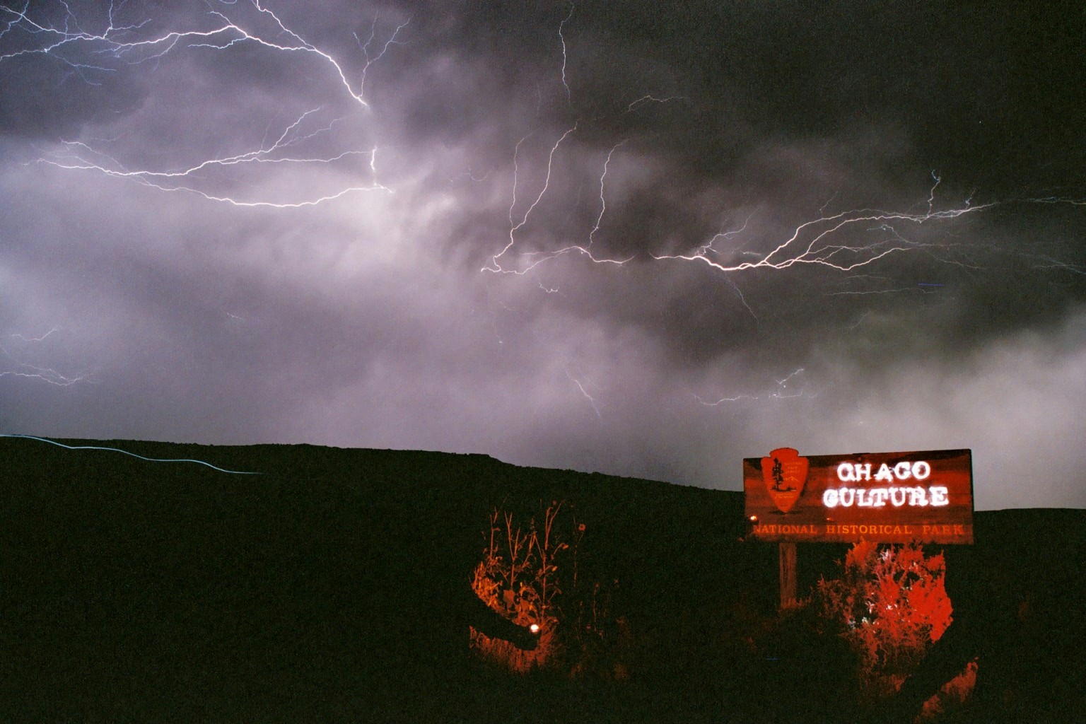 Chacho Canyon Enterence Sign Painted With Light